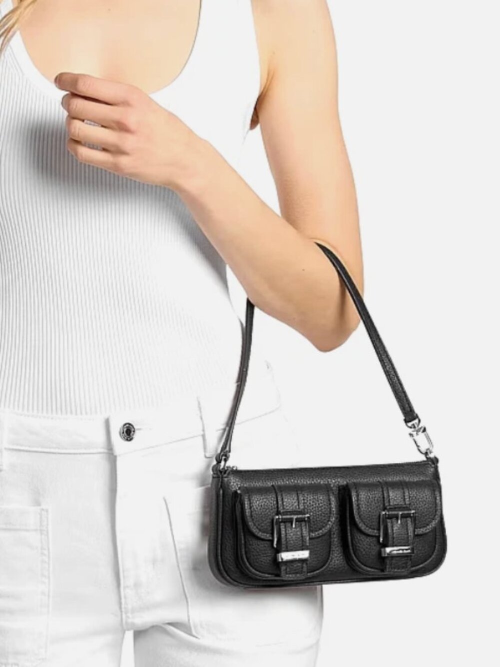 New Michael Kors Zoe Small Pebbled Leather Pochette Pebble Leather Black
